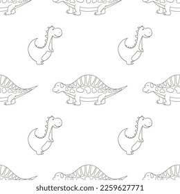 Coloring cute dinosaurs seamless pattern