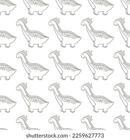 Coloring cute dinosaurs seamless pattern