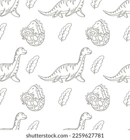 Coloring cute dinosaurs seamless pattern