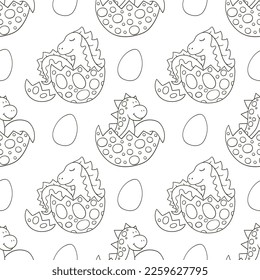 Coloring cute dinosaurs seamless pattern