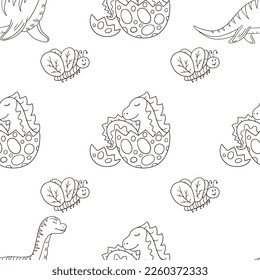 Coloring cute dinosaurs seamless pattern