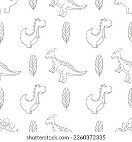Coloring cute dinosaurs seamless pattern