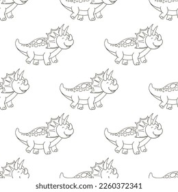 Coloring cute dinosaurs seamless pattern