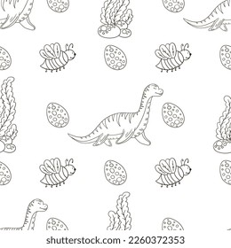 Coloring cute dinosaurs seamless pattern