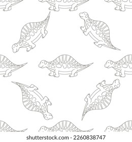 Coloring cute dinosaurs seamless pattern