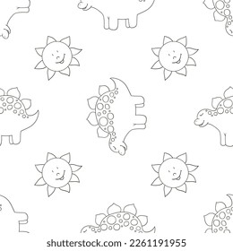 Coloring cute dinosaurs seamless pattern