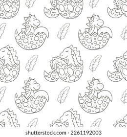 Coloring cute dinosaurs seamless pattern