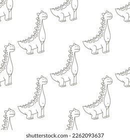 Coloring cute dinosaurs seamless pattern