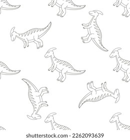 Coloring cute dinosaurs seamless pattern