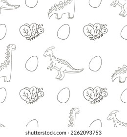 Coloring cute dinosaurs seamless pattern