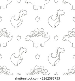 Coloring cute dinosaurs seamless pattern