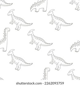 Coloring cute dinosaurs seamless pattern