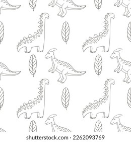 Coloring cute dinosaurs seamless pattern