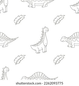 Coloring cute dinosaurs seamless pattern