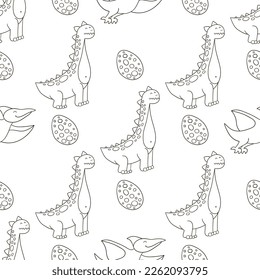 Coloring cute dinosaurs seamless pattern