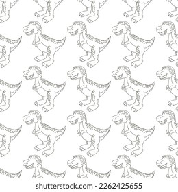 Coloring cute dinosaurs seamless pattern
