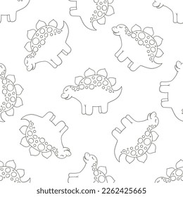 Coloring cute dinosaurs seamless pattern