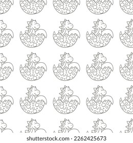 Coloring cute dinosaurs seamless pattern