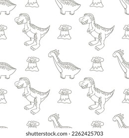Coloring cute dinosaurs seamless pattern