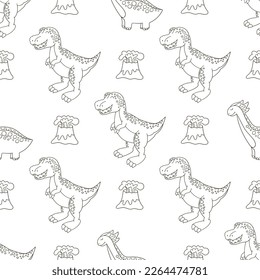 Coloring cute dinosaurs seamless pattern