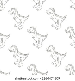 Coloring cute dinosaurs seamless pattern