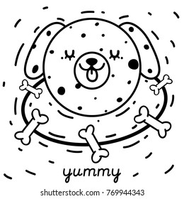 Coloring with cute dog planet, symbol of the New year, vector.