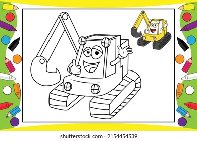 coloring cute excavator cartoon for kids