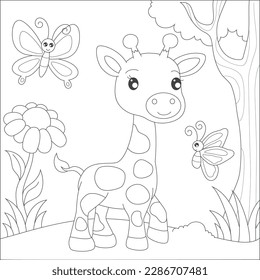 coloring cute giraffe with butterflies