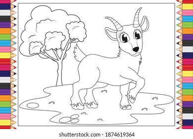 coloring cute goat animal cartoon for kids