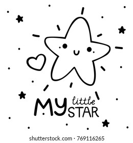 Coloring with cute little star, vector.