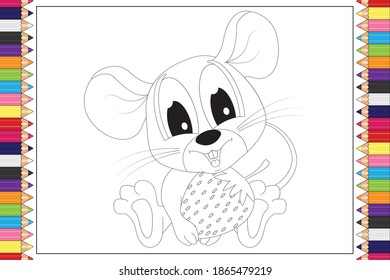 coloring cute mice animal cartoon for kids, simple vector illustration