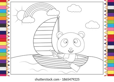 coloring cute panda animal cartoon for kids, simple vector illustration