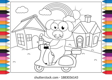 coloring cute pig animal cartoon for kids