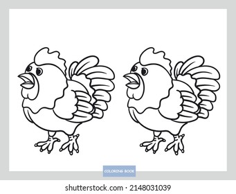 Coloring Cute Rooster Illustration, Cartoon Style