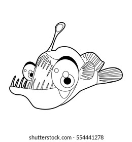 coloring cute sea life animals illustrations. Angler Fish. 