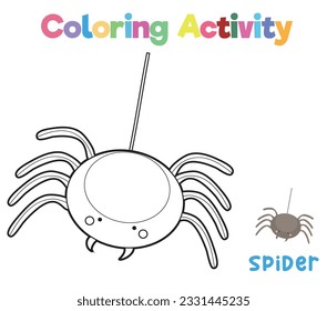 Coloring a cute spider. A colouring page of the insect. Coloring activity for preschool and kindergarten children. Printable educational printable coloring worksheet. Vector file.