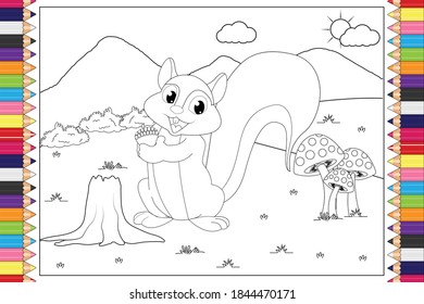 coloring cute squirrel animal cartoon for kids, simple vector illustration
