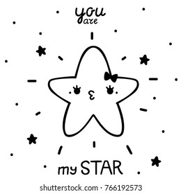 Coloring with cute star, girl, vector.