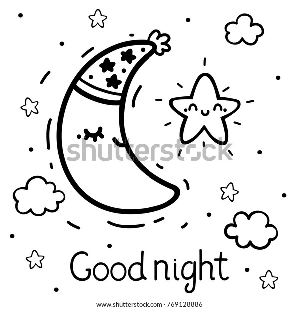 Coloring Cute Star Waning Crescent Moon Stock Vector (Royalty Free ...