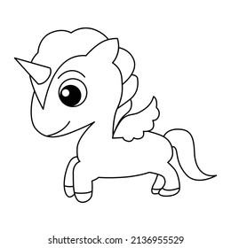 Coloring Cute Unicorn For Kids, Simple Vector Illustration Design.