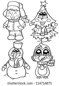 coloring cute winter characters