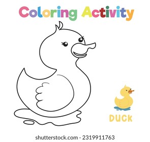 Coloring the cute yellow duck. Coloring activity for preschool and kindergarten children. Printable educational printable coloring worksheet. Vector illustration file.