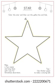 Coloring and Cutting Christmas Star Decoration