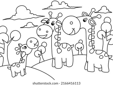 Coloring design with cute giraffe for kids coloring page Vector 