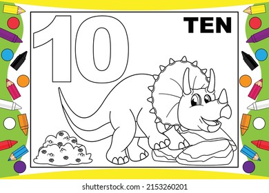 coloring dinosaur cartoon with number for kids