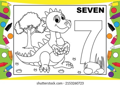 coloring dinosaur cartoon with number for kids