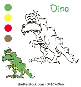 Coloring dinosaur with color samples for children