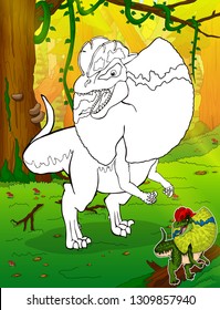 Coloring dinosaurs. Dilophosaurus. Coloring for kids.