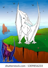 Coloring dinosaurs. Pteranodon. Coloring for kids.