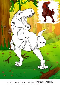 Coloring dinosaurs. Tyrannosaurus Rex. Coloring for kids.